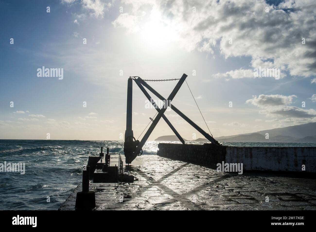 Rétroéclairage de Pier à Madalena, île de Pico, Açores, Portugal, Europe Banque D'Images