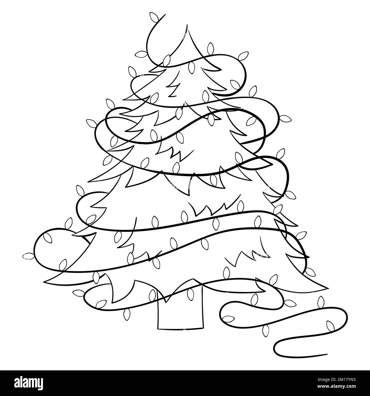 Arbre de Noël avec lumières de Noël pour livre de coloriage. Design linéaire pour les livres de coloriage pour enfants. Illustration de Vecteur