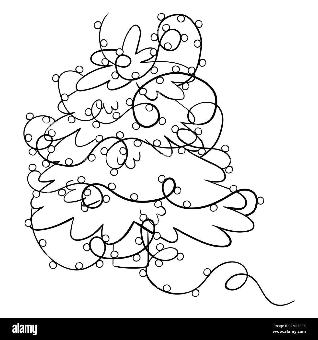 Arbre de Noël avec lumières de Noël pour livre de coloriage. Design linéaire pour les livres de coloriage pour enfants. Illustration de Vecteur
