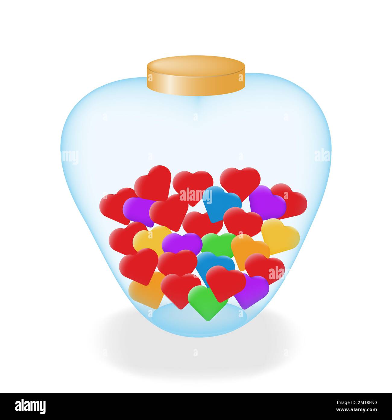 Pot en verre en forme de cœur avec coeurs de couleur LGBT. Pot en verre avec coeurs. Le concept de l'amour et de célébrer la Saint-Valentin. Élément décoratif. Vecteur Illustration de Vecteur
