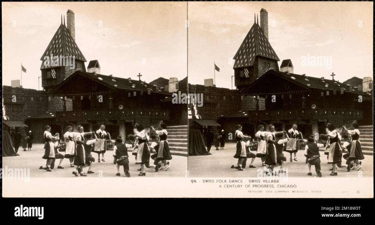 Danse folklorique suisse, village suisse , danse folklorique, exposition internationale Century of Progress 1933-1934 : Chicago, Illinois. Banque D'Images
