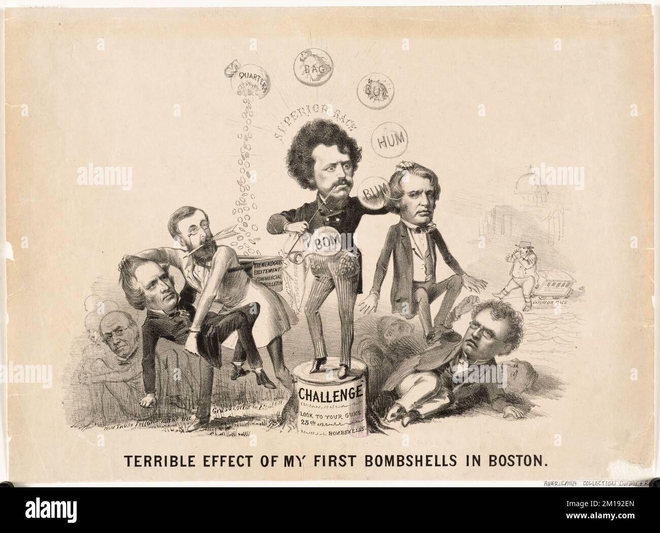 Terrible effet de mes premiers bombardements à Boston , Abolitionnistes, gouverneurs, parler en public, racisme, Train, George Francis, 1829-1904, Sumner, Charles, 1811-1874, Andrew, John A. John Albion, 1818-1867, Wilson, Henry, 1812-1875 Banque D'Images