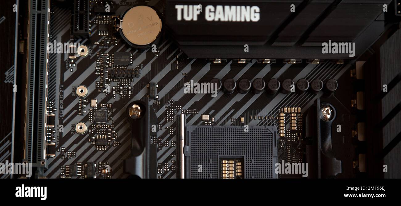 Profitez de performances exceptionnelles avec la carte mère noire Asus TUF Gaming B450M Pro S. Gaming. 27 août 2022 Istanbul Turquie Banque D'Images