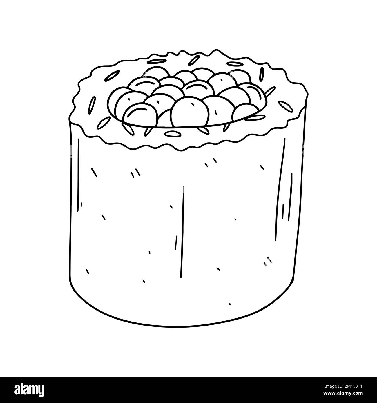 Rouleau d'œufs de saumon en forme de doodle dessiné à la main. Illustration traditionnelle du vecteur alimentaire japonais Illustration de Vecteur