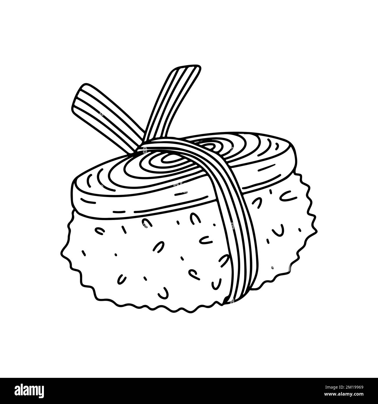 Sushi avec omelette en forme de doodle dessiné à la main. Illustration vectorielle isolée sur fond blanc. Cuisine asiatique Illustration de Vecteur