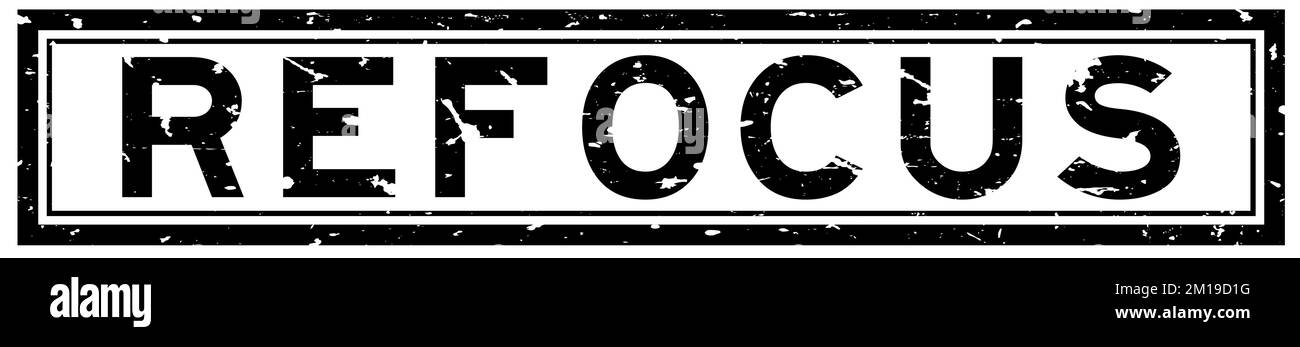 Grunge noir refocus mot carré caoutchouc joint tampon sur fond blanc Illustration de Vecteur