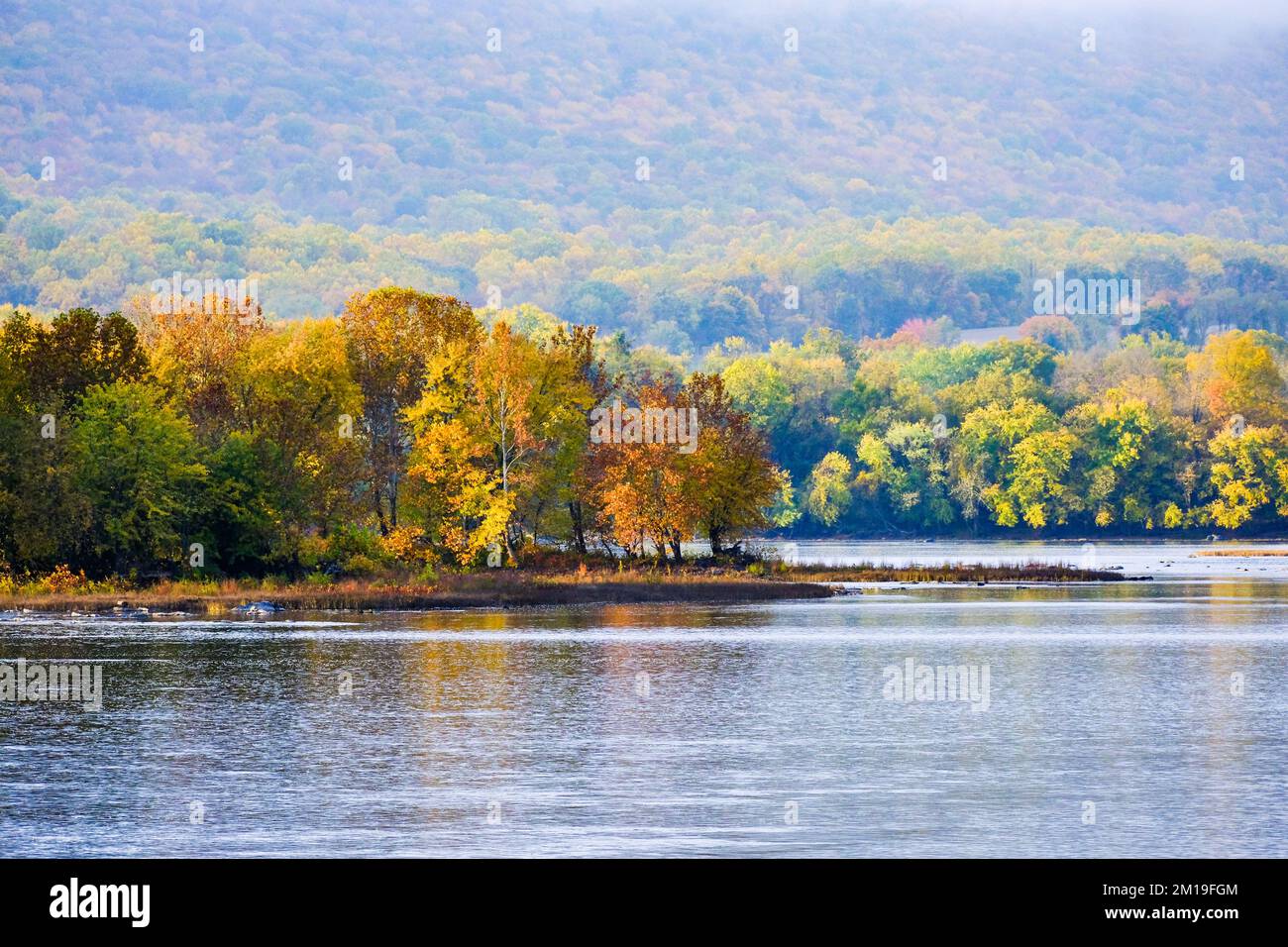 Automne sur la rivière Susquehanna, vallée de la rivière Susquehanna, près de Dauphin, Pennsylvanie, États-Unis, Région du centre de l'Atlantique. Banque D'Images