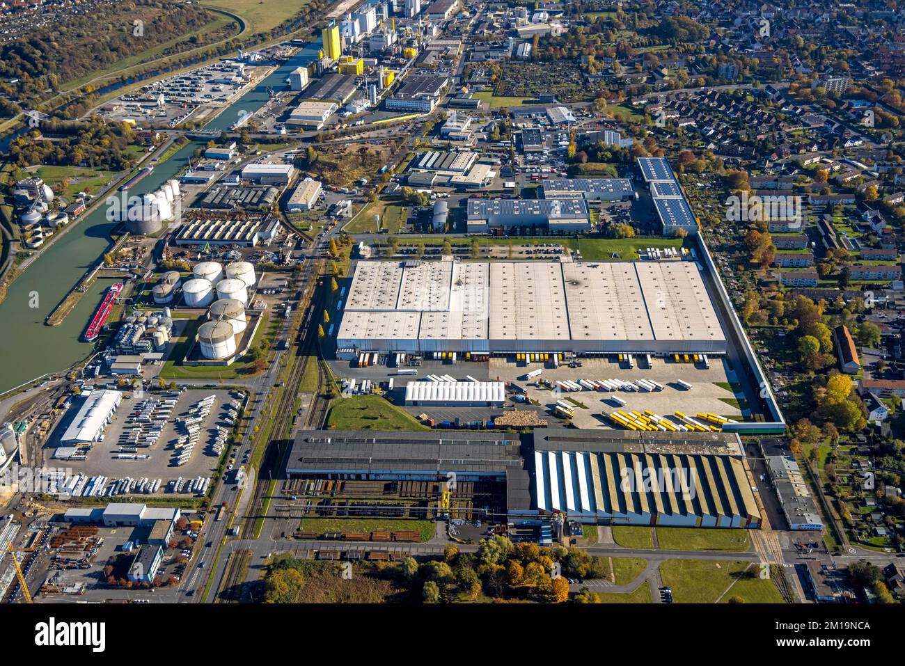 Vue aérienne, METRO LOGISTICS Allemagne au port dans le district de Herringen à Hamm, région de la Ruhr, Rhénanie-du-Nord-Westphalie, Allemagne, DE, Europe, commercial Banque D'Images