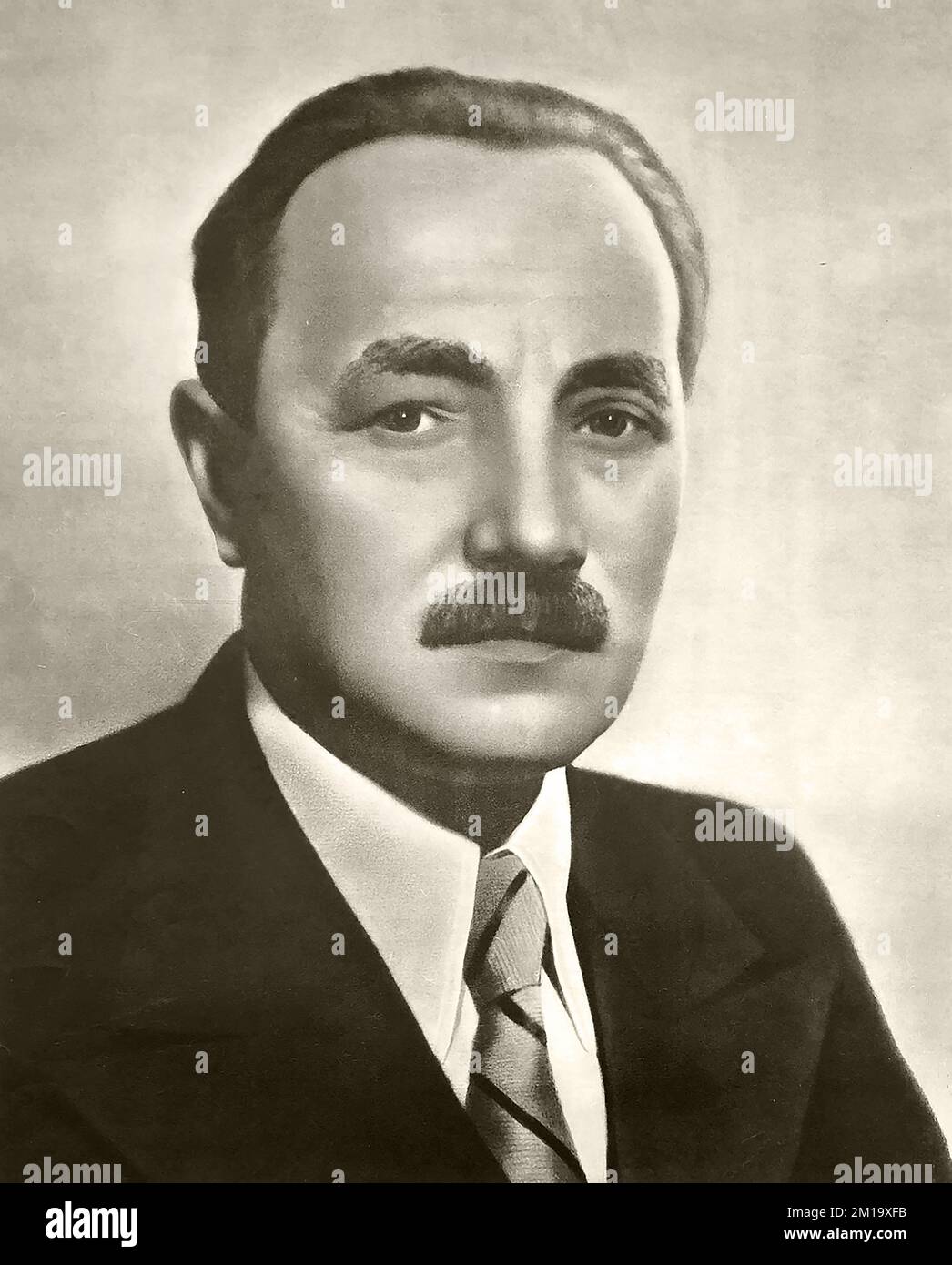 Portrait de Boleslaw Bierut. Il a été militant communiste polonais et homme politique, dirigeant de la République populaire polonaise de 1947 à 1956. Il a été président du Conseil national d'État de 1944 à 1947, président de la Pologne de 1947 à 1952, secrétaire général du Comité central du Parti des travailleurs Unis polonais de 1948 à 1956 et premier ministre de la Pologne de 1952 à 1954. Bierut était une personne autoéduquée. Il a mis en œuvre certains aspects du système staliniste en Pologne. Banque D'Images