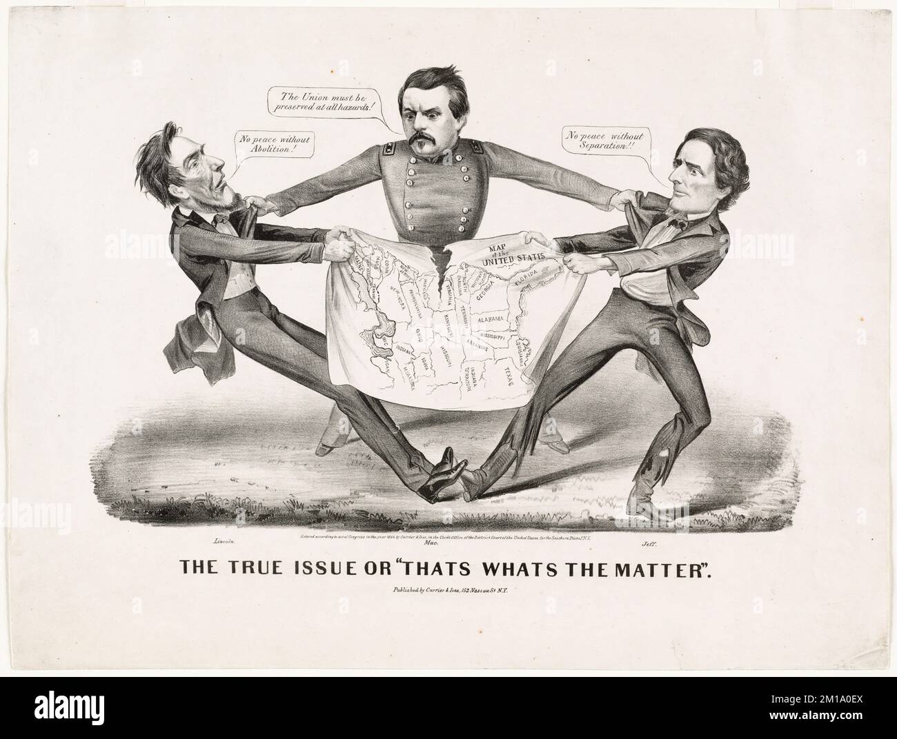 Le vrai problème ou « c'est ce qui est le problème ». , Présidents, généraux, élections présidentielles, cartes, États-Unis, Histoire, Guerre civile, 1861-1865, Lincoln, Abraham, 1809-1865, McClellan, George B. George Brinton, 1826-1885, Davis, Jefferson, 1808-1889 Banque D'Images