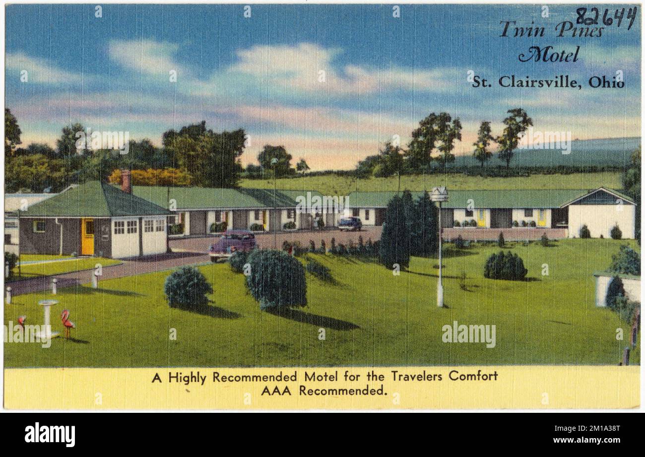 Twin Pines Motel, St. Clairsville, Ohio , Motels, Tichnor Brothers Collection, cartes postales des États-Unis Banque D'Images