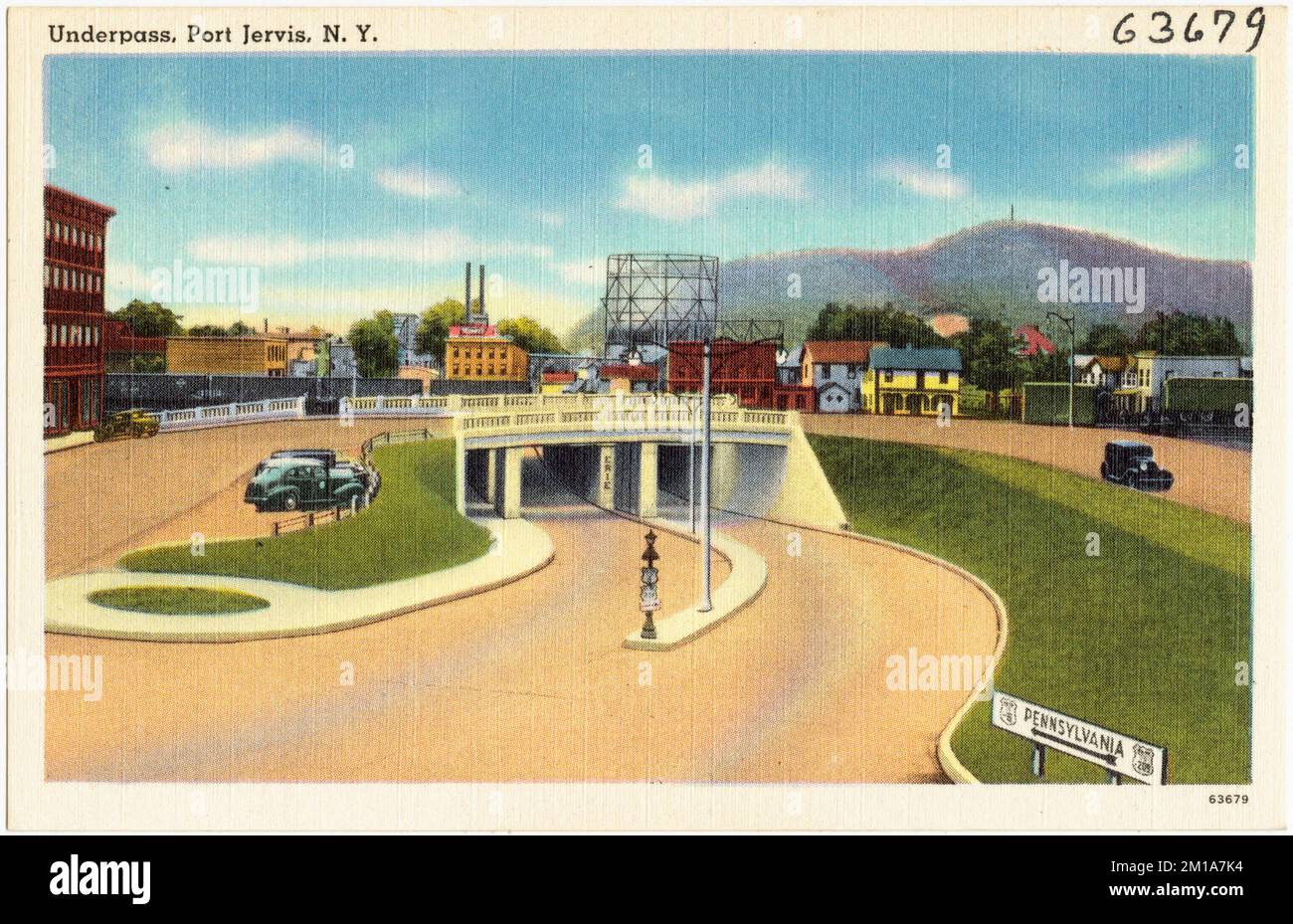 Underpass, Port Jervis, N. Y. , ponts, Collection des frères Tichnor, Cartes postales des États-Unis Banque D'Images