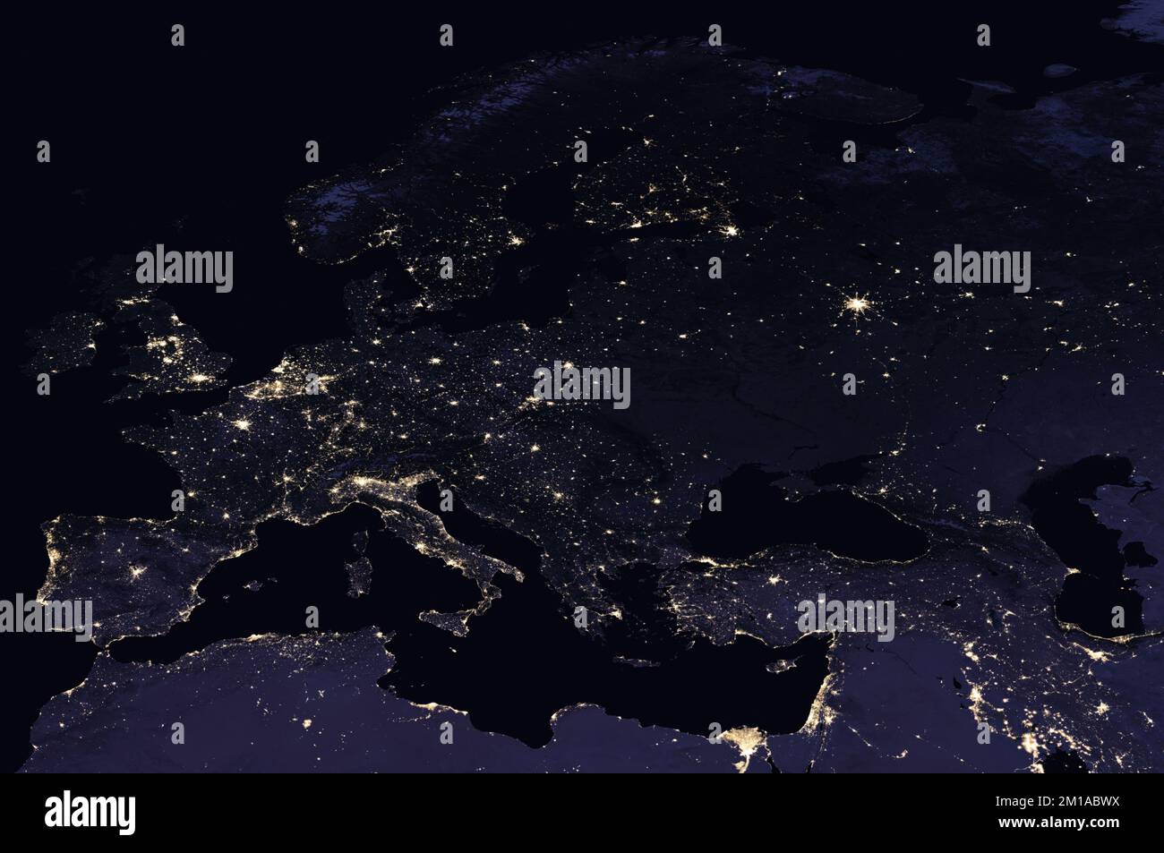 L'Europe de l'espace : la panne de courant en Ukraine. Image de concept. Éléments fournis par la NASA. Banque D'Images