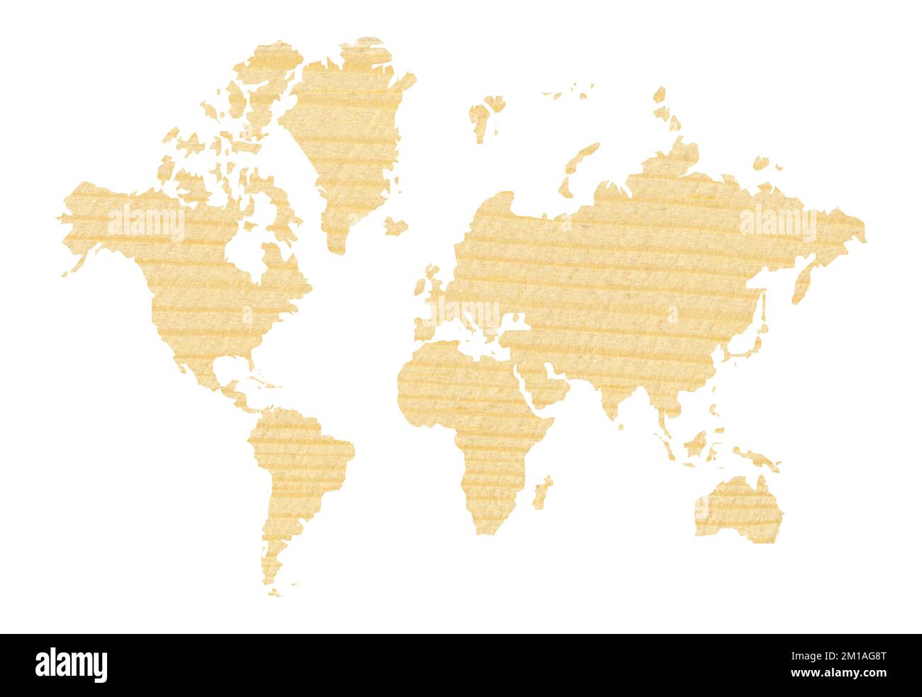 Carte du monde décorative et détaillée coupée de pin à texture bois, carte du monde transparente montrant les continents, isolée sur fond blanc Banque D'Images