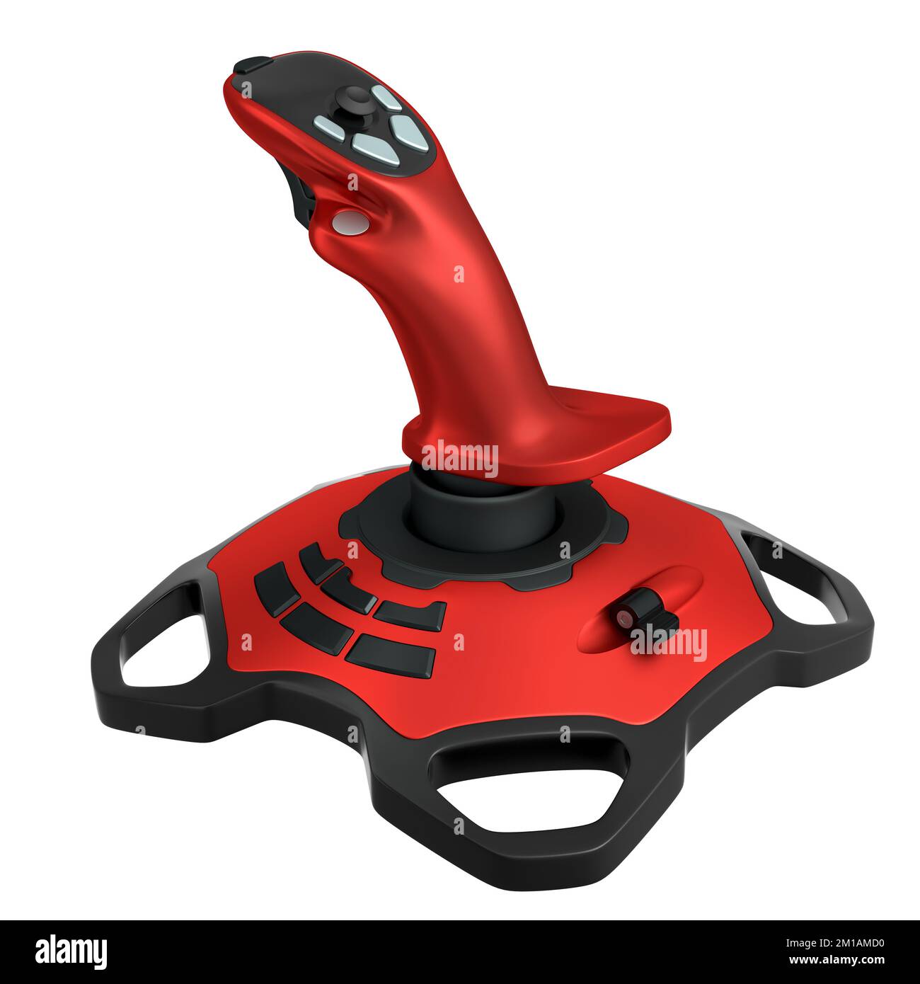 Joystick réaliste pour simulateur de vol isolé sur fond blanc. Rendu 3D de l