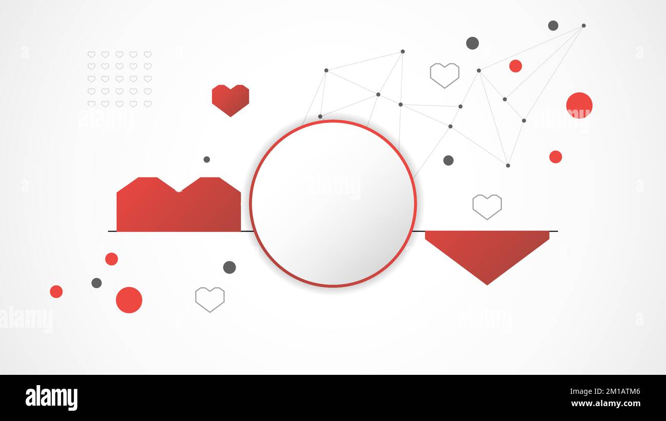 blanc rouge cercle technologie coeur arrière-plan résumé. technologie avec ligne numérique, adn, cœur rouge, point, high-tech, gris, science, vecteur. circle tech Illustration de Vecteur