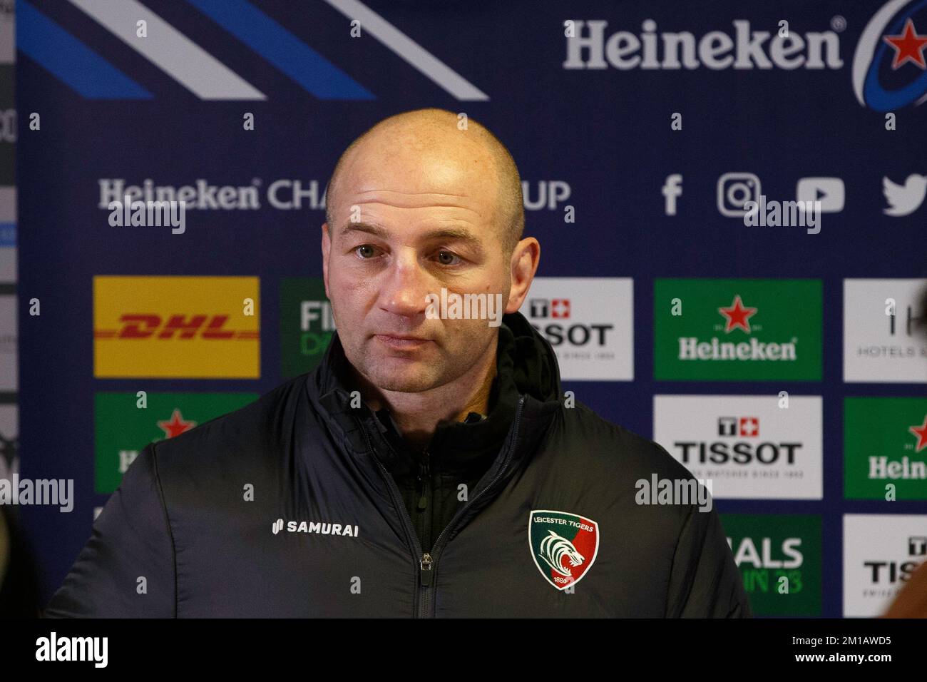 Swansea, Royaume-Uni. 11th décembre 2022. L'entraîneur-chef de Leicester Steve Borthwick parle à la presse après le match de rugby de la coupe des champions Ospreys v Leicester. Crédit : Gruffydd Thomas/Alay Live News Banque D'Images