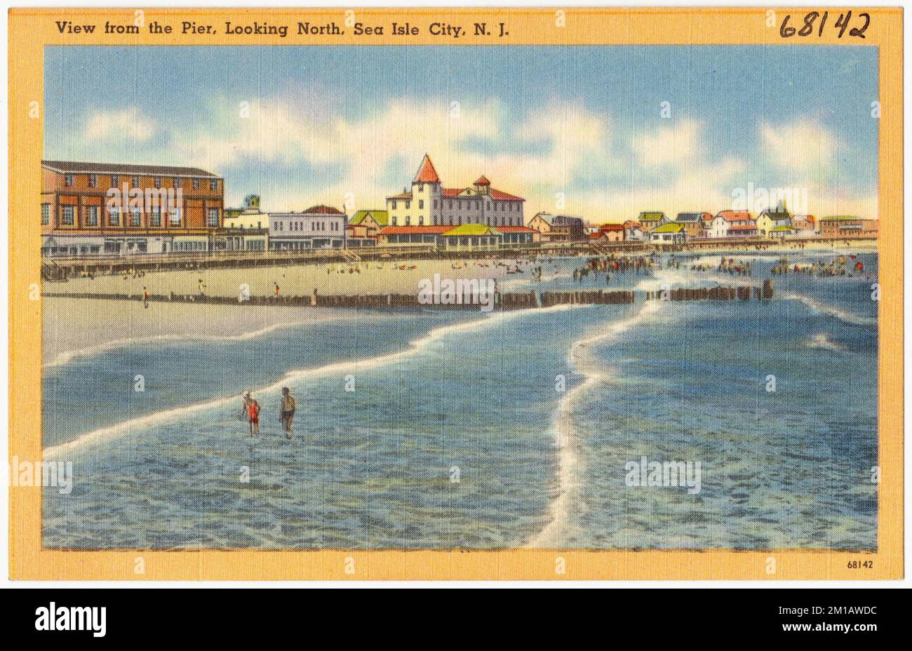 Vue de la jetée, en regardant vers le nord, Sea Isle City, N. J. , plages, Villes et villages, Collection Tichnor Brothers, cartes postales des États-Unis Banque D'Images