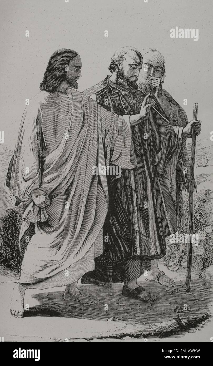 Le Rédempteur du monde et ses disciples. Gravure. 'Los Héroes y las Grandezas de la Tierra'. Volume I. 1854. Banque D'Images