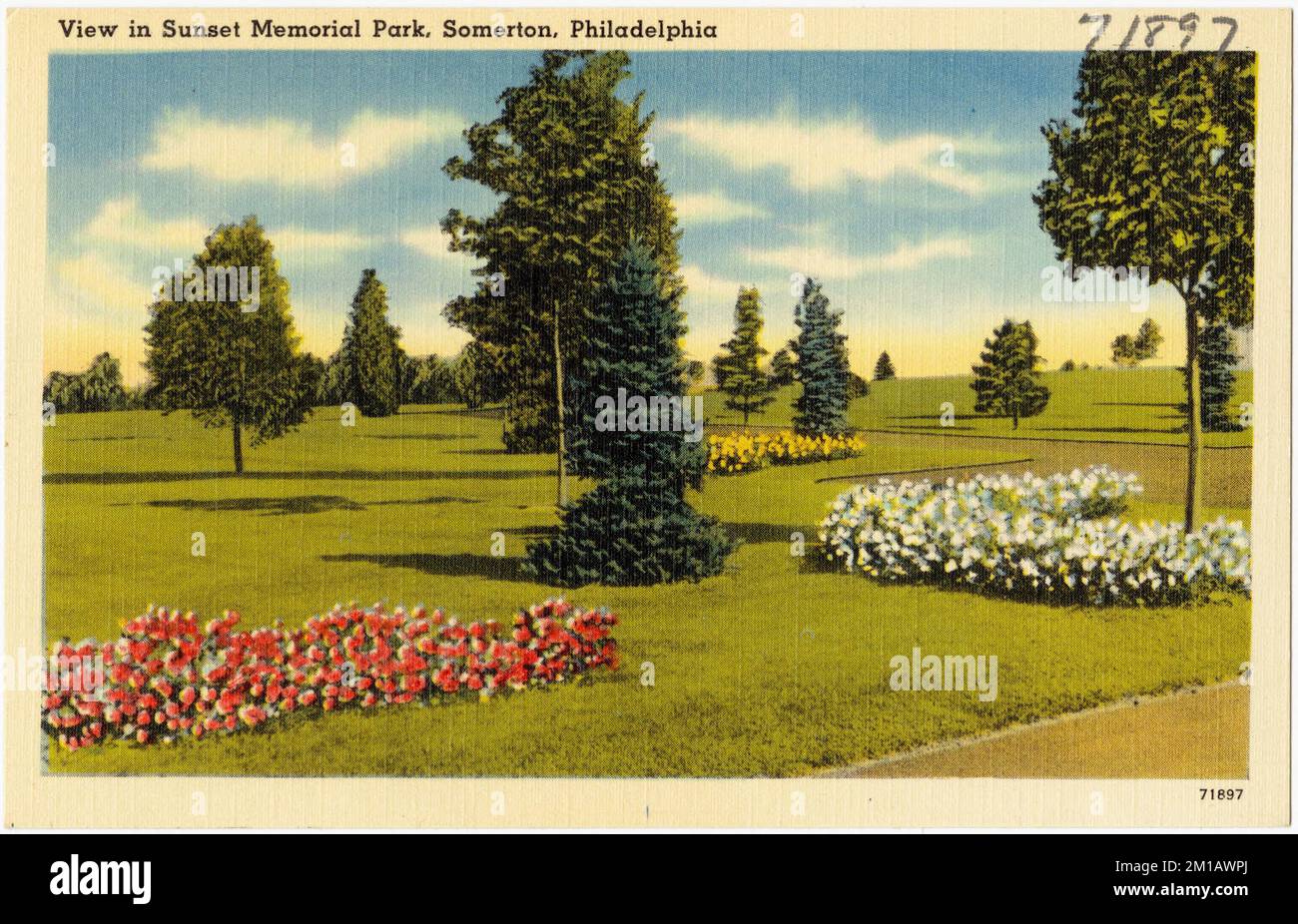 Vue dans Sunset Memorial Park, Somerton, Philadelphie , Parcs, Tichnor Brothers Collection, Cartes postales des États-Unis Banque D'Images