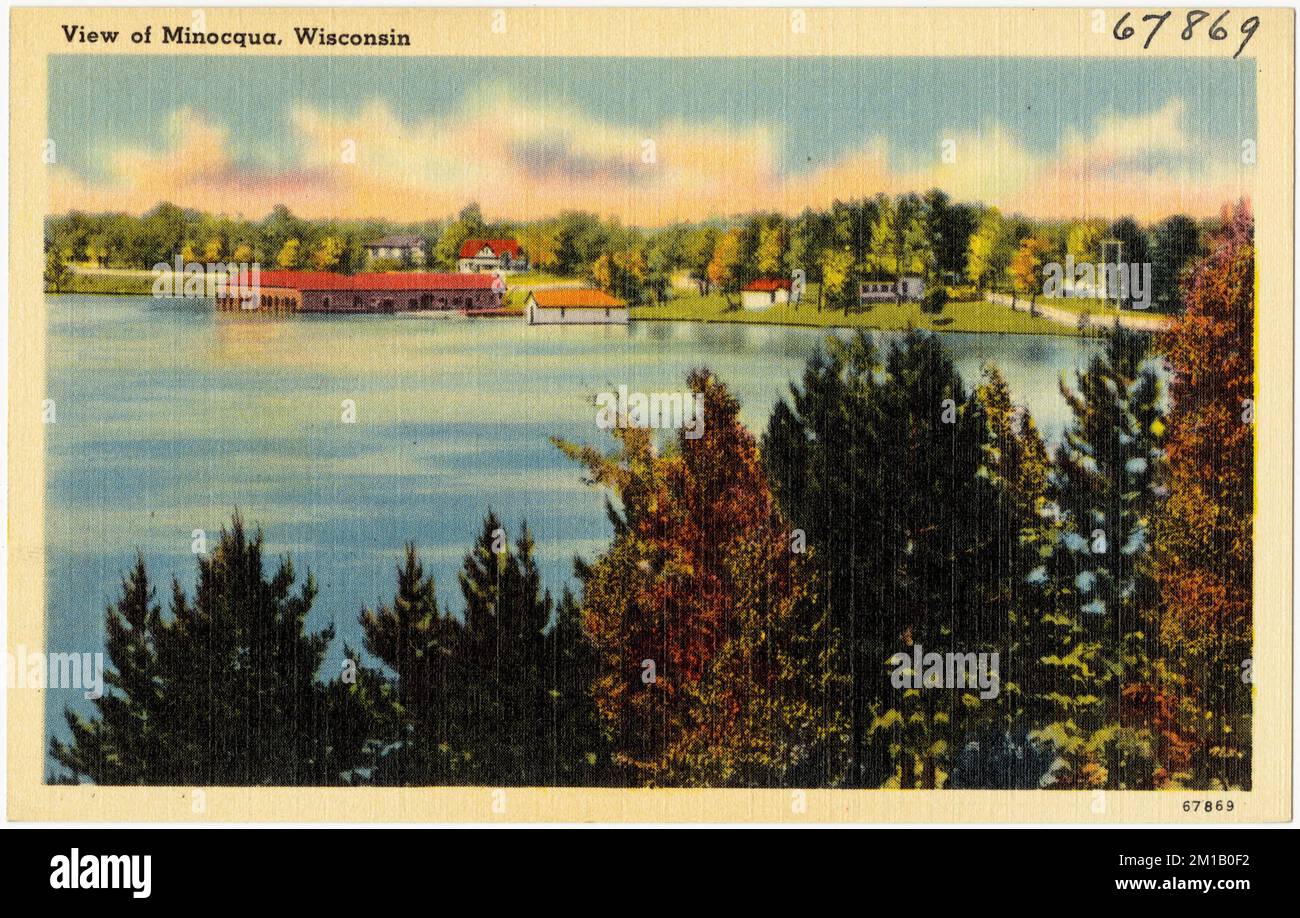 Vue sur Minocqua, Wisconsin, Lakes & Ponds, Tichnor Brothers Collection, cartes postales des États-Unis Banque D'Images