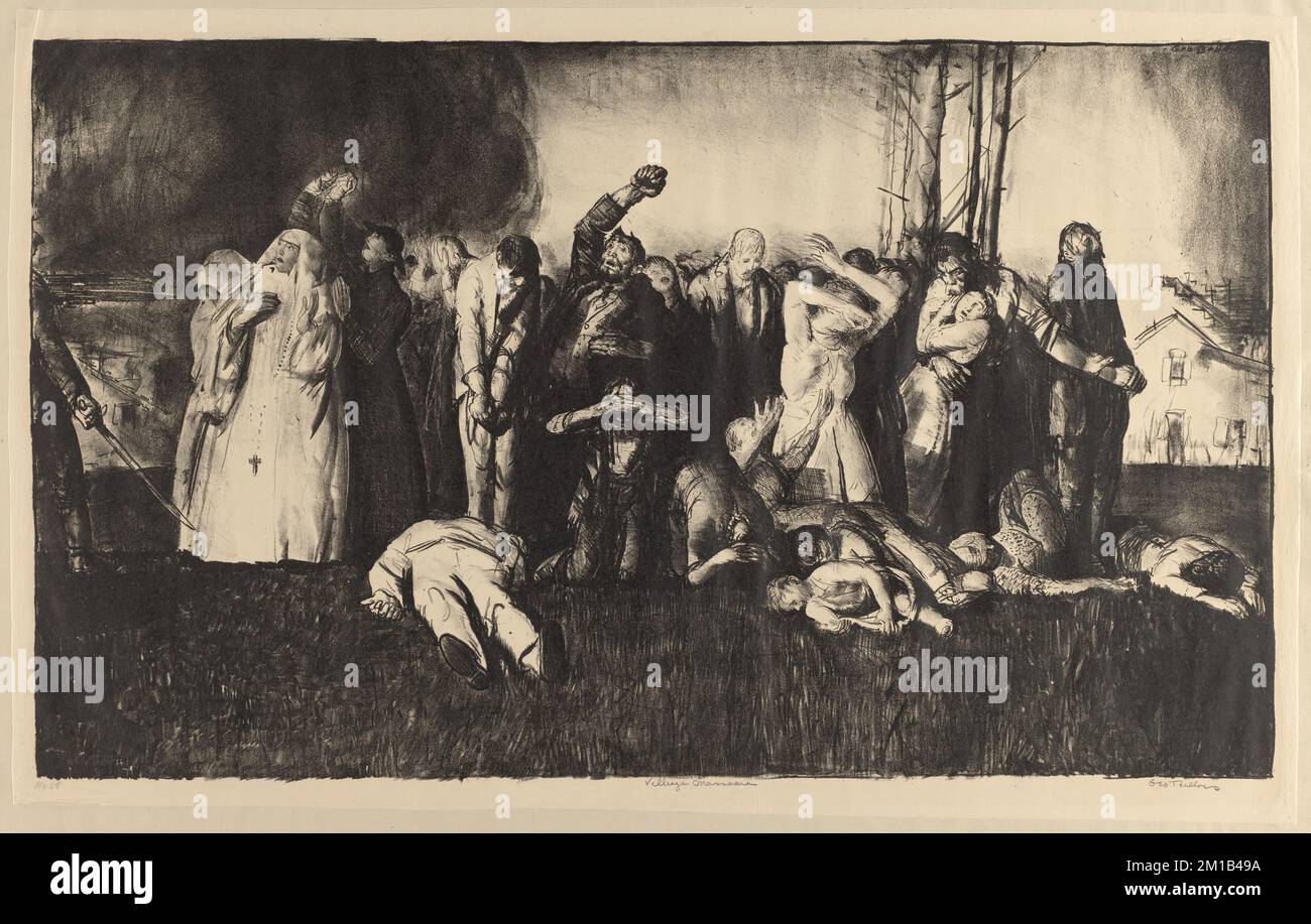 Massacre de village , massacres, morts. George Bellows (1882-1925). Impressions et mises en plan Banque D'Images