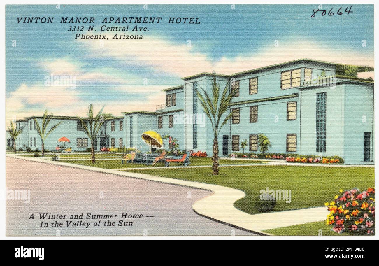 Vinton Manor Apartment Hotel, 3312 N. Central Ave., Phoenix, Arizona. Une maison d'hiver et d'été - dans la vallée du soleil, Hotels, Tichnor Brothers Collection, cartes postales des Etats-Unis Banque D'Images