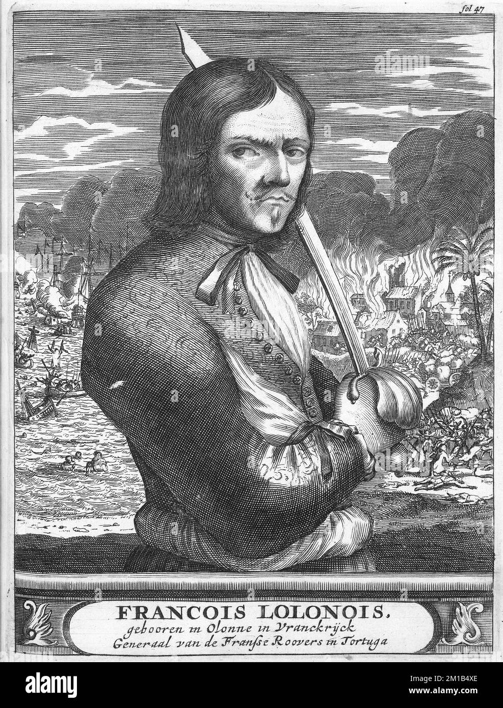 Jean-David Nau (1630 – 1669), connu sous le nom de François l'Olonnais, pirate français actif dans les Caraïbes en 1660s. Banque D'Images