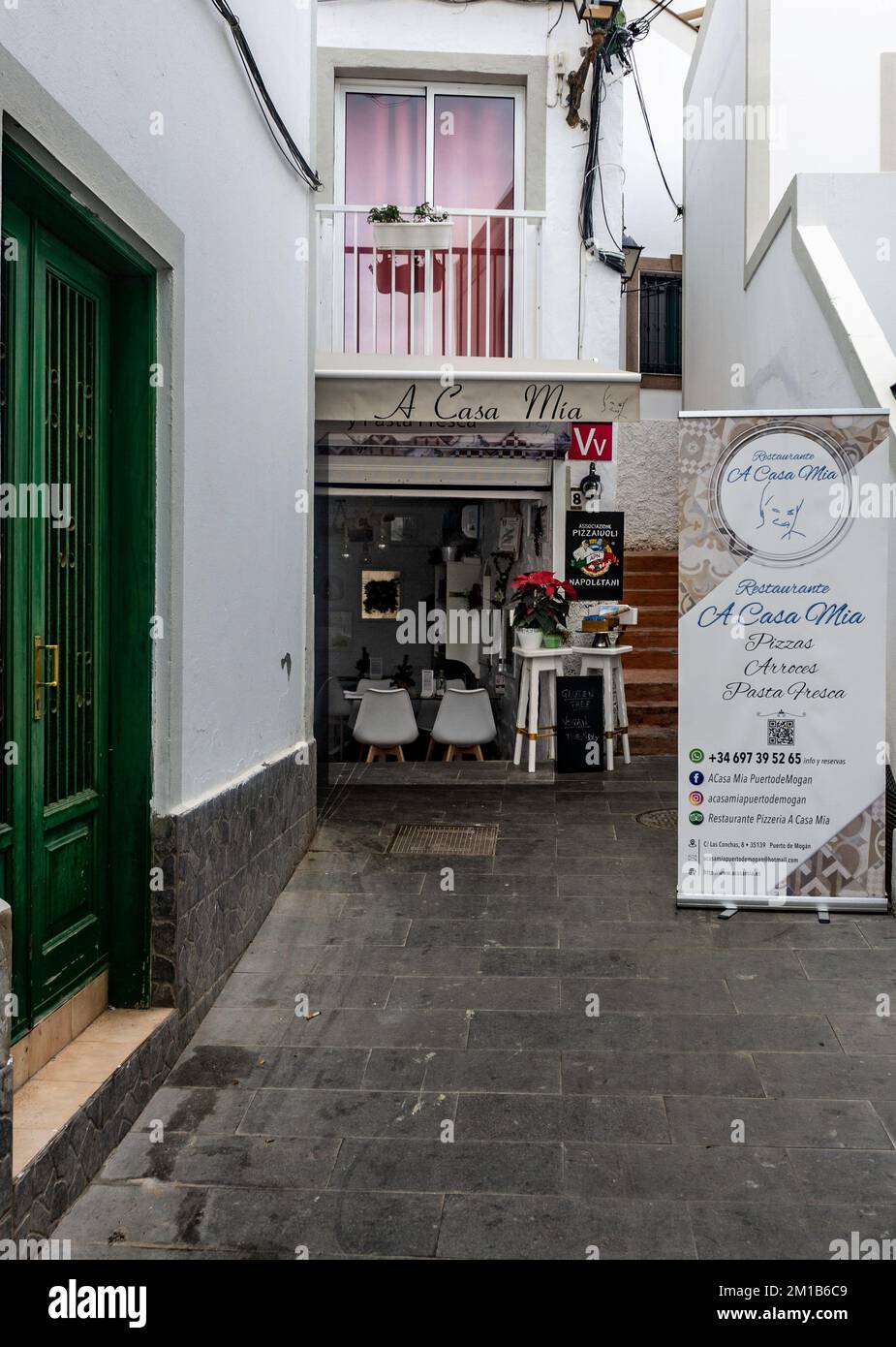 A Casa Mia, restaurant de pâtes et pizzas italien primé à Mogan, Gran Canaria, Banque D'Images