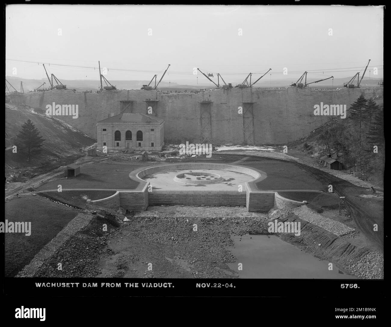 Barrage de Wachusett, du viaduc, Clinton, Massachusetts, novembre 22, 1904 , ouvrages d'eau, barrages, chantiers de construction Banque D'Images