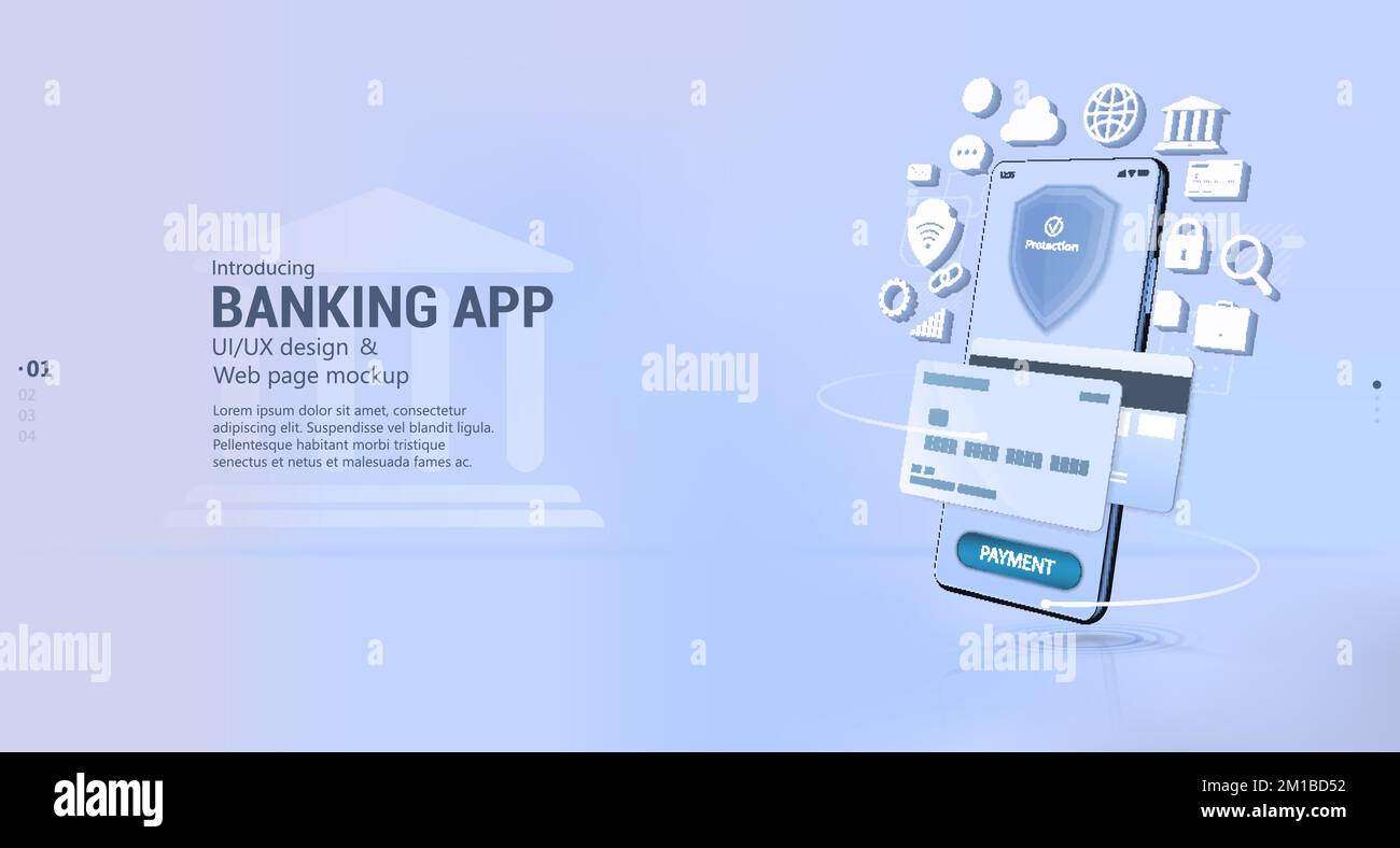 Application bancaire en ligne avec protection fiable. Paiements en ligne Illustration de Vecteur