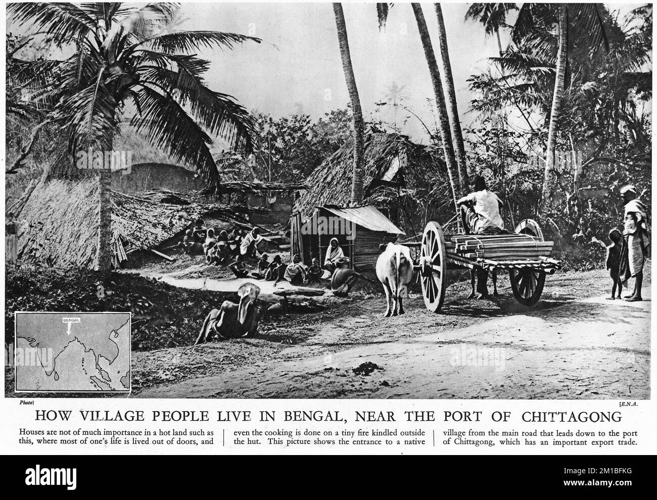 Demi-teinte d'un village au Bengale, près de Chittagong, Inde, d'une publication éducative, 1927 Banque D'Images