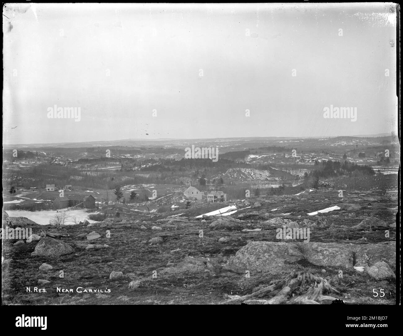 Réservoir Wachusett, vallée de la rivière Nashua, de la colline près de la maison de Carville, Clinton, Mass., Mar. 10, 1896 , ouvrages d'eau, réservoirs, structures de distribution d'eau, vues générales, site de préconstruction Banque D'Images