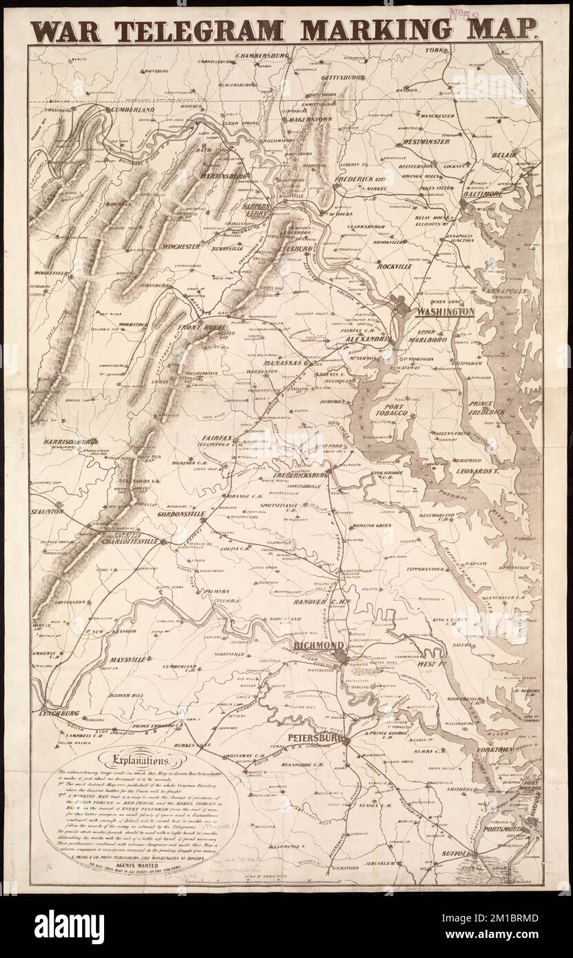 Carte de marquage par télégramme de guerre , Etats de l'Atlantique moyen, Histoire, 19th siècle, cartes Norman B. Leventhal Map Centre Collection Banque D'Images