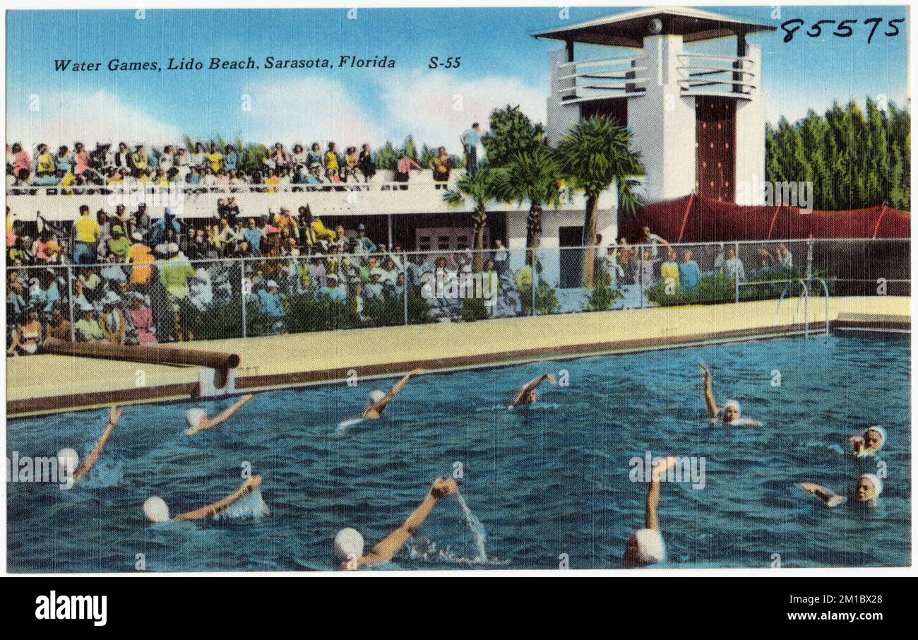 Jeux d'eau Lido Beach, Sarasota, Floride , plages, Tichnor Brothers Collection, Cartes postales des États-Unis Banque D'Images