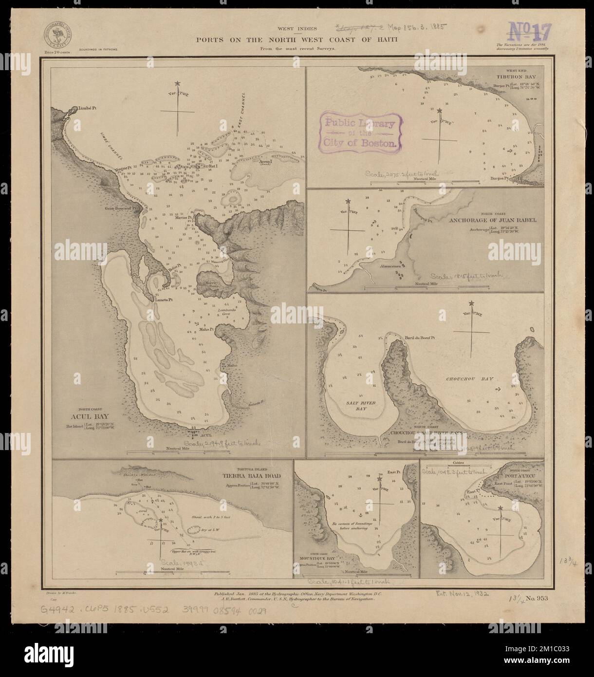 Carte de Port Royal Beaufort et ses environs, avec un plan de la côte