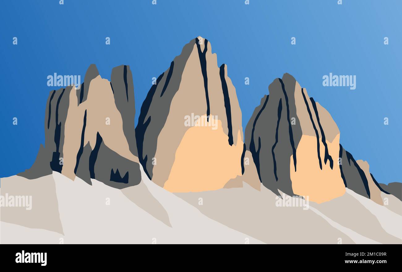 Illustration vectorielle Tre cime di Lavaredo avec ciel bleu, Dolomites mountais, Italie Illustration de Vecteur