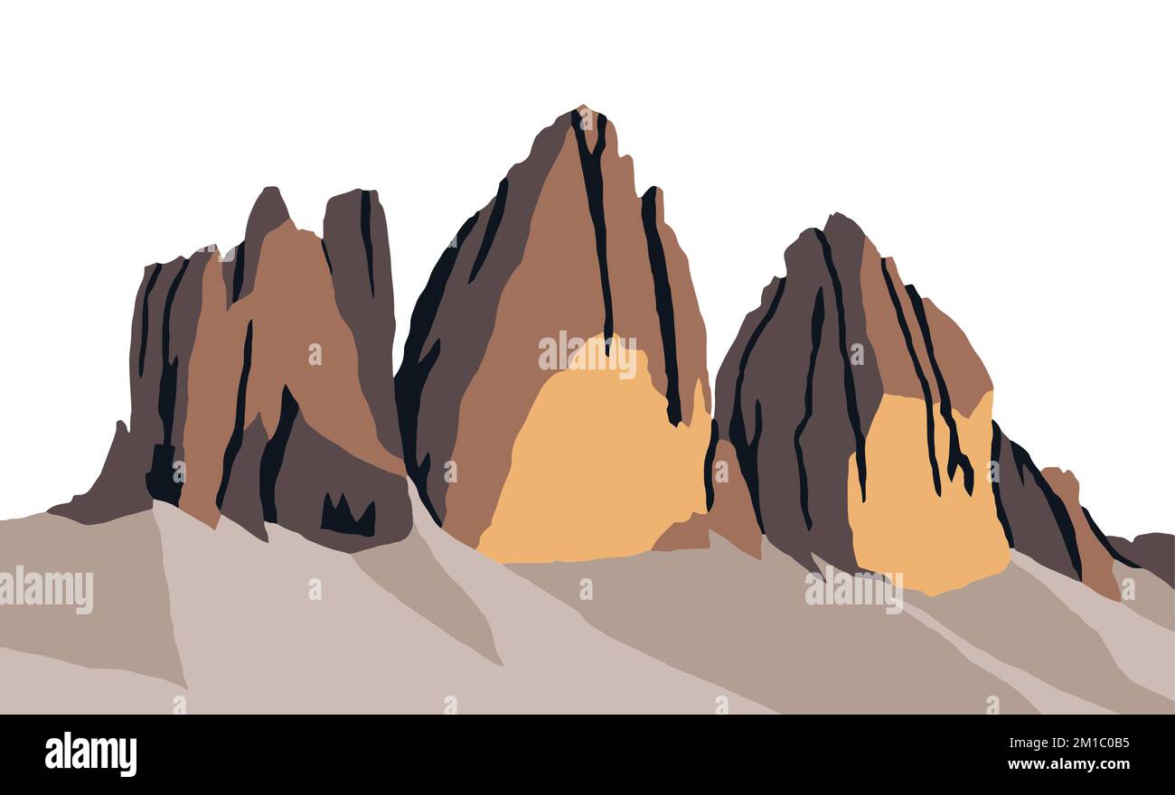 Tre cime di Lavaredo, Drei Zinnen, Sextener Dolomiten ou Dolomiti di Sesto, Dolomites mountais, Italie, logo d'illustration vectorielle Illustration de Vecteur