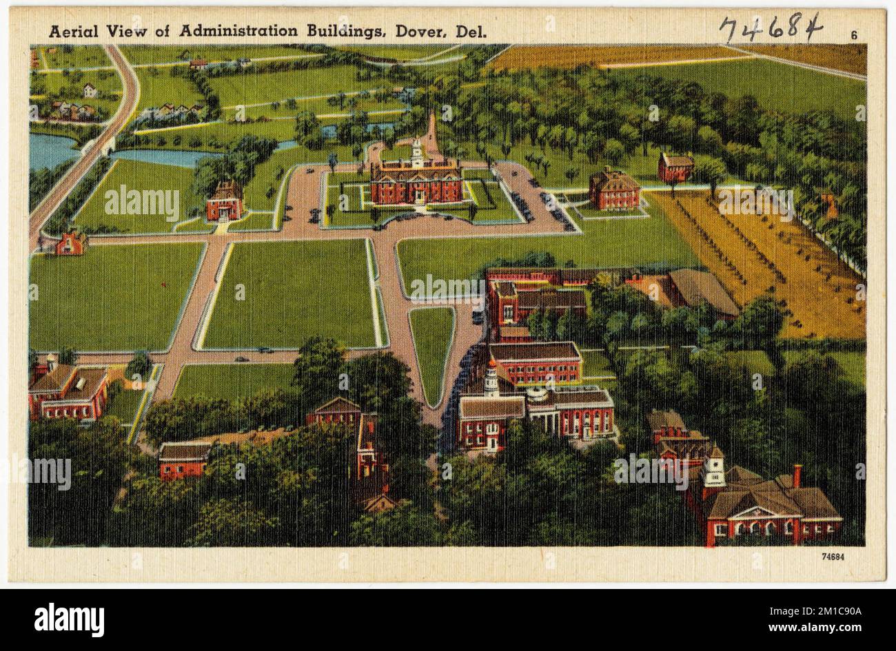 Vue aérienne des bâtiments administratifs, Douvres, Del. , Installations gouvernementales, Collection Tichnor Brothers, cartes postales des États-Unis Banque D'Images