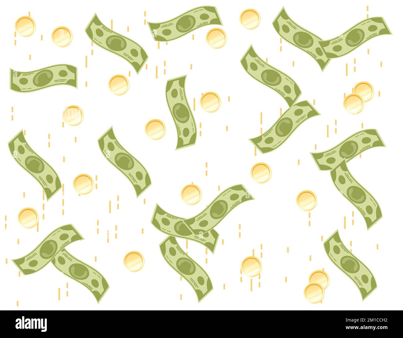 Chute de pièces en or et de billets de banque en dollars illustration du vecteur de pluie d'argent sur fond blanc Illustration de Vecteur