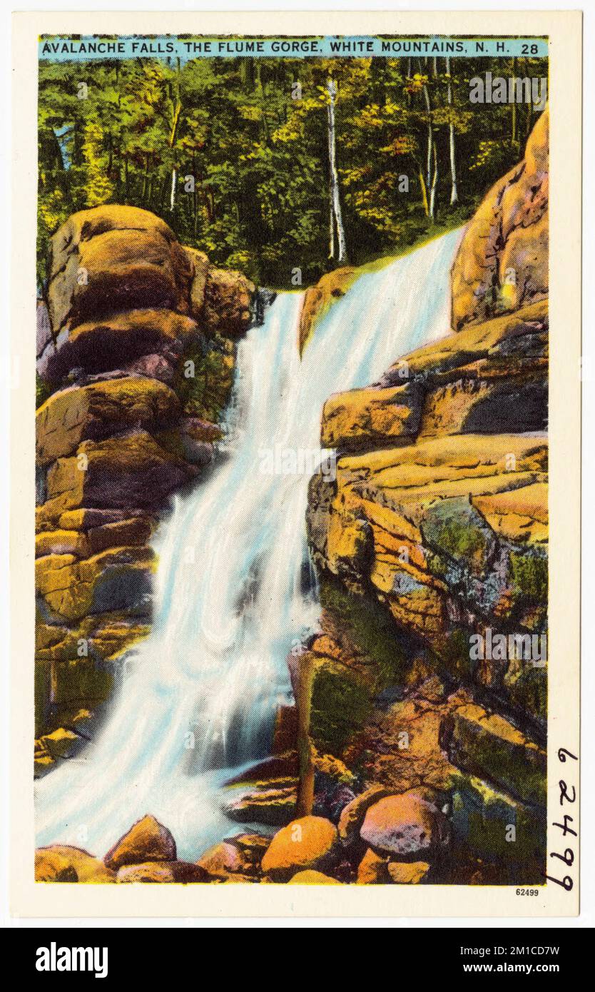 Avalanche Falls, The Flume gorge, White Mountains, N.H. , Waterfall, Tichnor Brothers Collection, cartes postales des États-Unis Banque D'Images