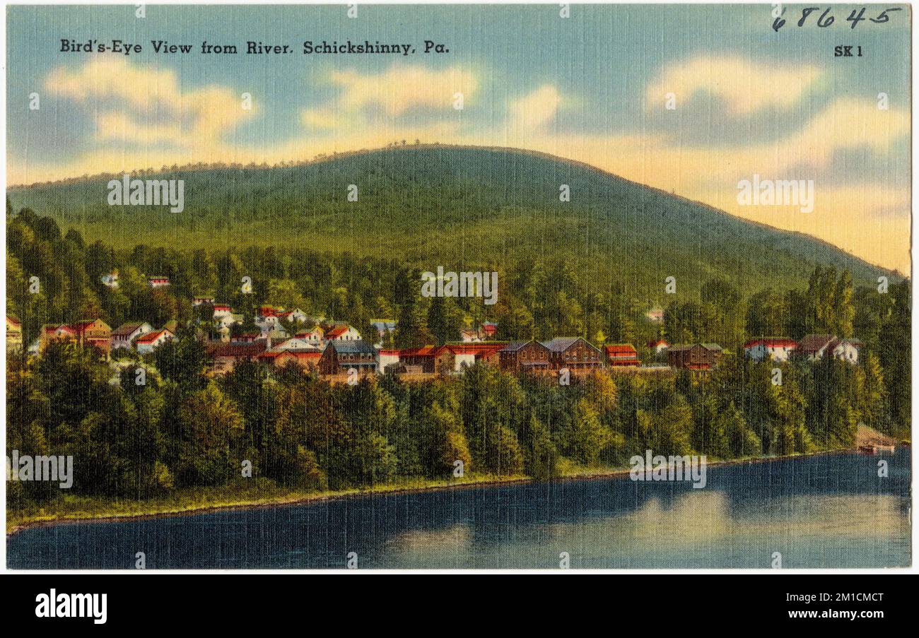 Vue panoramique depuis la rivière, Schickshinny, Pennsylvanie. , Rivers, montagnes, Tichnor Brothers Collection, cartes postales des États-Unis Banque D'Images