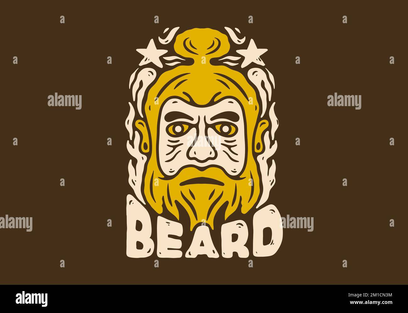 Le dessin d'illustration de visage masculin avec des cheveux attachés et la barbe Illustration de Vecteur