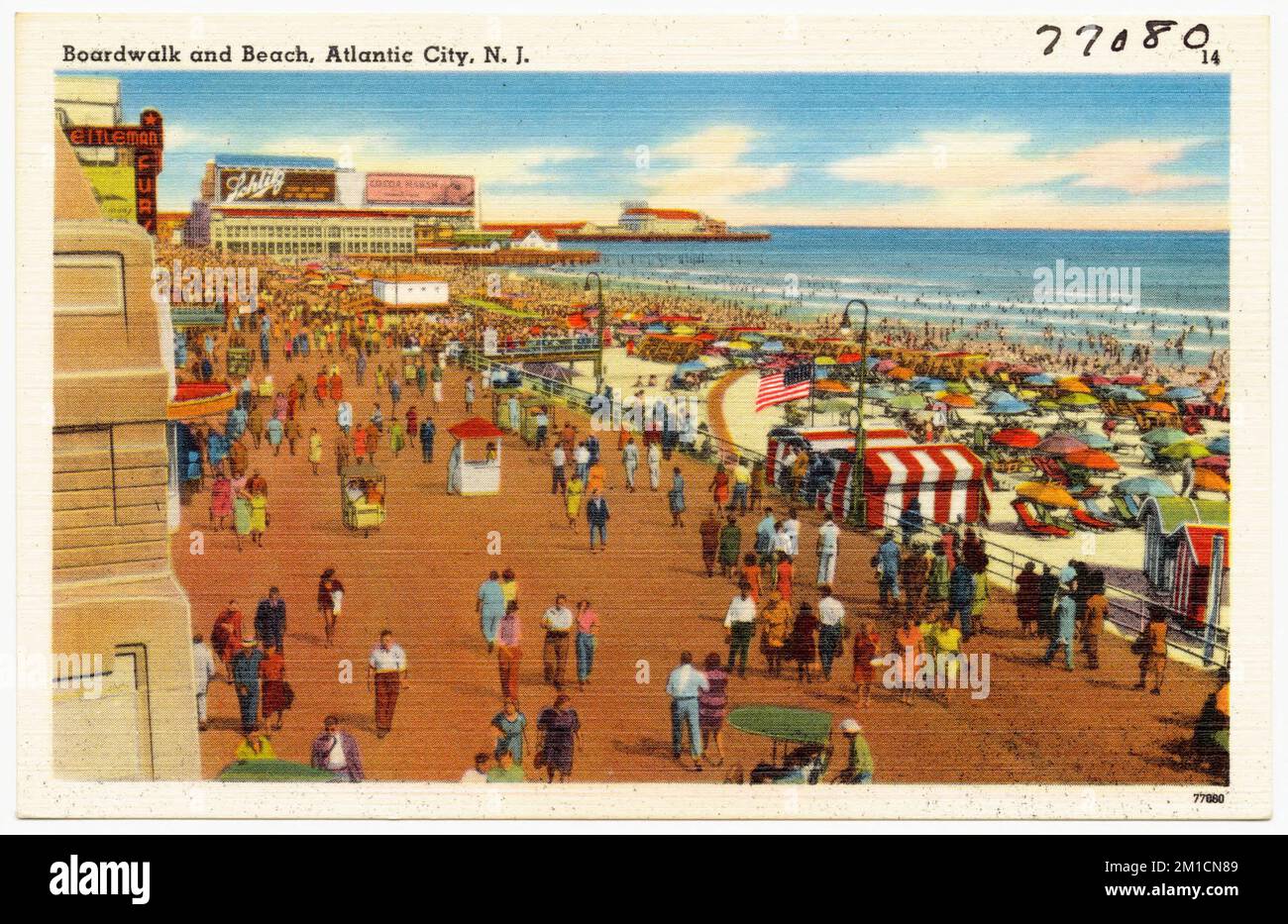 Promenade et plage, Atlantic City, N.J. , Plages, promenades en bois, Collection des frères Tichnor, cartes postales des États-Unis Banque D'Images