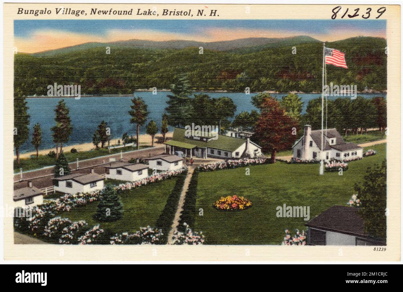 Bungalo Village, Newfound Lake, Bristol, N.H. , Maisons, Collection des frères Tichnor, cartes postales des États-Unis Banque D'Images