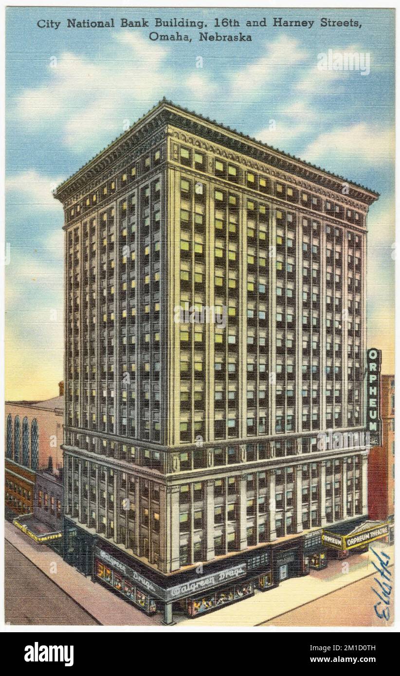 City National Bank Building, 16th et Harney Streets, Omaha, Nebraska , installations commerciales, Tichnor Brothers Collection, Cartes postales des États-Unis Banque D'Images