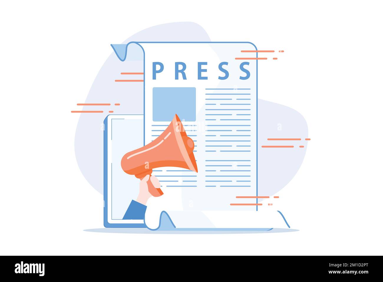 Médias de masse, communiqué de presse. Publication de journaux, actualités quotidiennes, idée de propagande. Tabloïd avec titre. Reportage, élément de conception de journalisme. vecteur plat Illustration de Vecteur