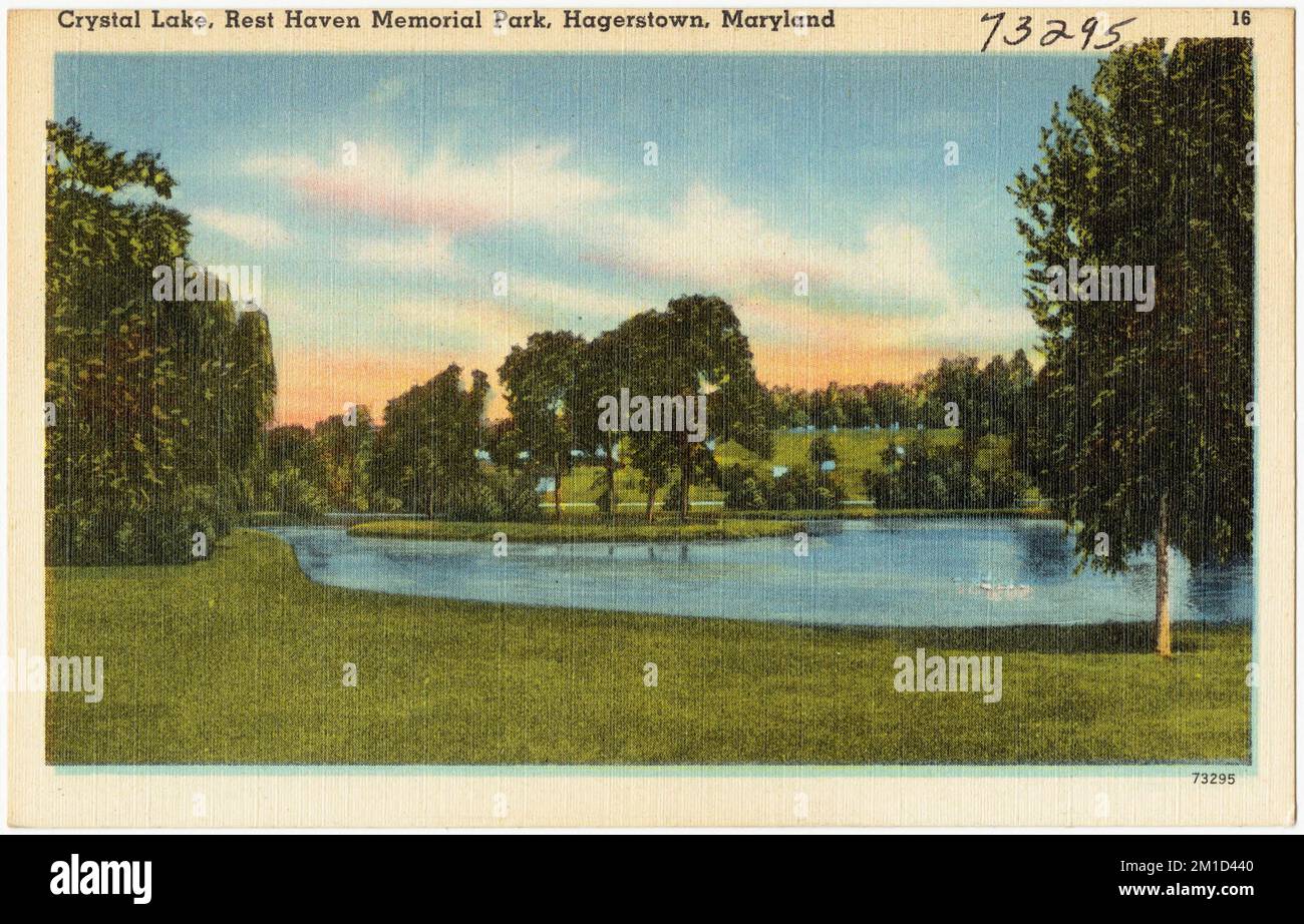 Crystal Lake, Rest Haven Memorial Park, Hagerstown, Maryland, lacs et étangs, parcs, Tichnor Brothers Collection, cartes postales des États-Unis Banque D'Images