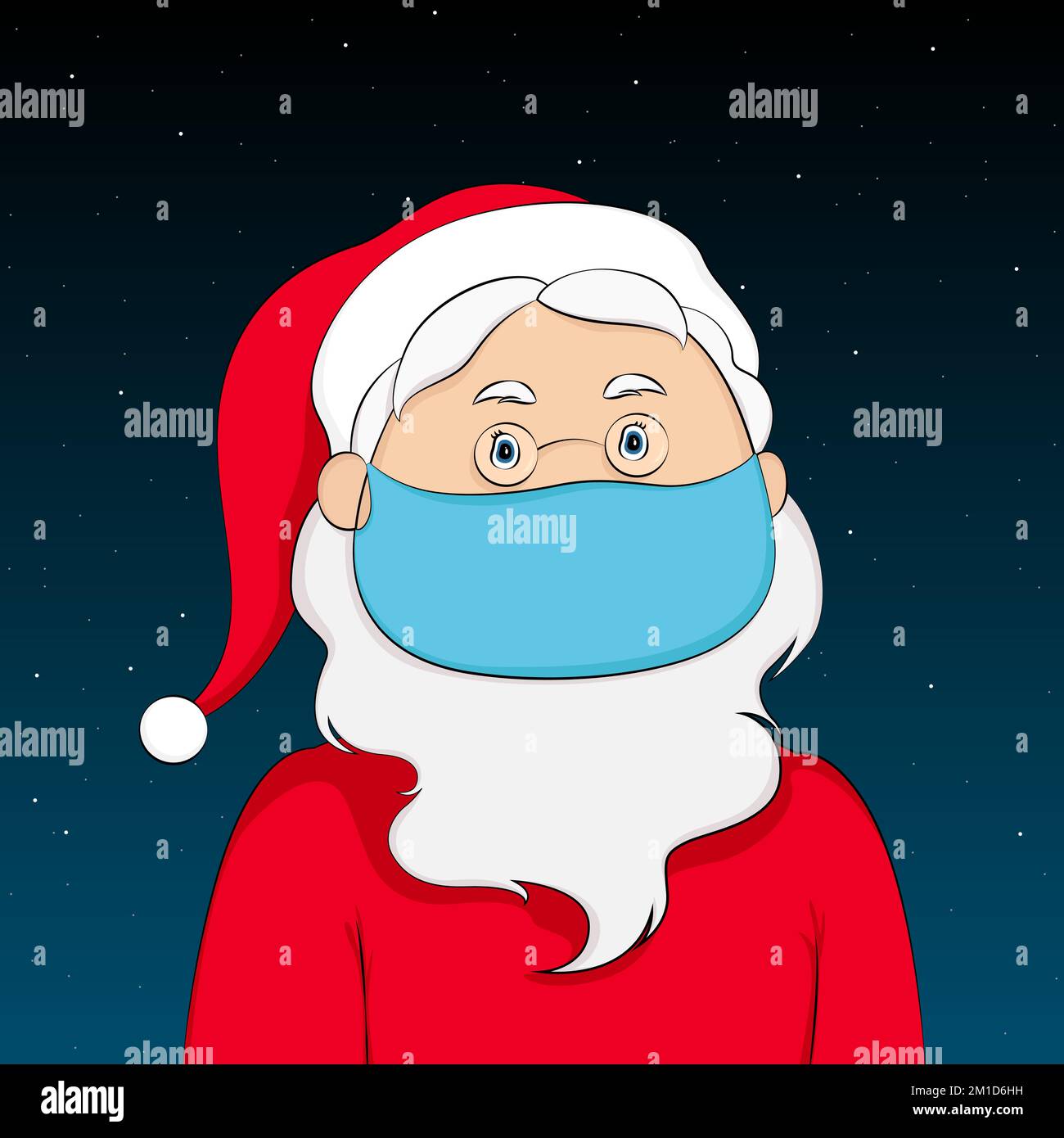 Le Père Noël en masque médical. Dessin animé. Illustration vectorielle. Illustration de Vecteur