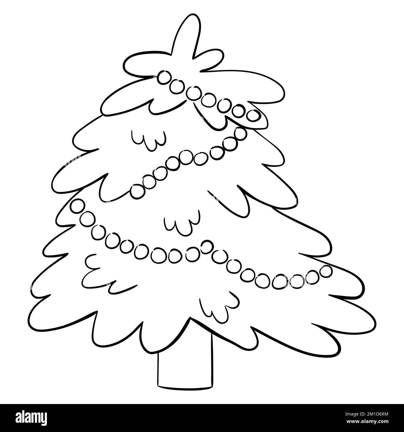 Dessin animé arbre de Noël pour les livres de coloriage. Design linéaire pour les livres de coloriage pour enfants. Illustration de Vecteur